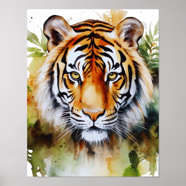 Poster Fleurs Tiger Pastel Safari Aquarelle Savannah (Devant)