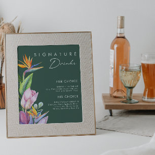 Poster Fleurs tropicales colorées Boissons vertes signa