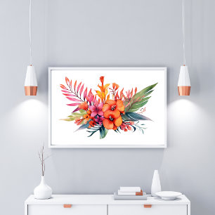 Poster Fleurs tropicales florales Rose pêche jaune orange