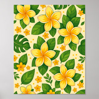 Poster Fleurs tropicales jaunes avec des feuilles vertes