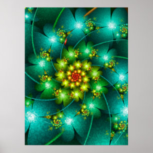 Poster Fleurs Turquoise Spirale