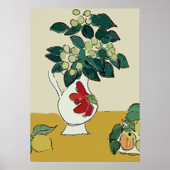Poster Fleurs, Vase blanc, après Matisse (Devant)