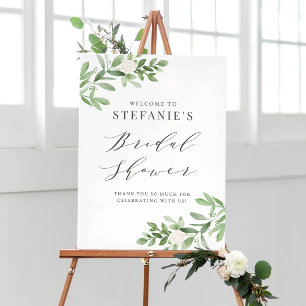 Poster Fleurs vertes et blanches Fête des mariées gris