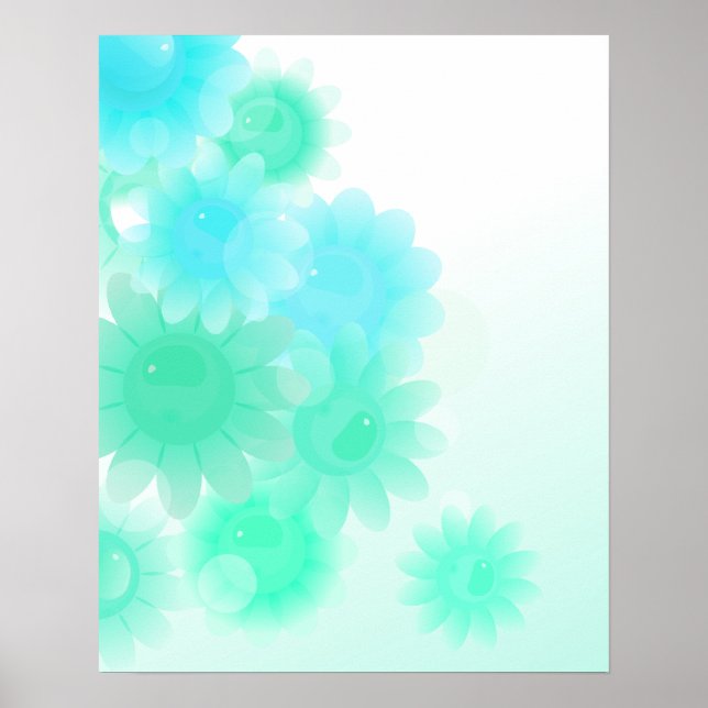 Poster Fleurs vintages romantiques turquoise (Devant)