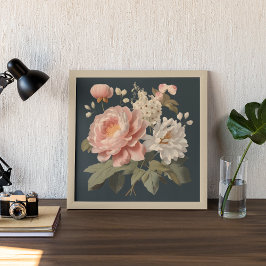 POSTER FLEURS VINTAGES ROSES ET BLANCHES