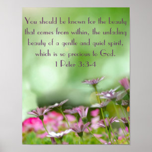 Poster Fleurs violettes avec verset biblique 1 Pierre 3:3