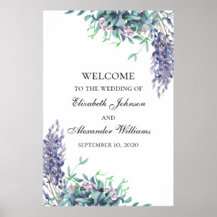 Poster Fleurs violettes et turquoises. Signal d'accueil m