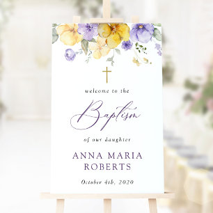 Poster Fleurs violettes, Fleurs jaunes, Bienvenue au bapt