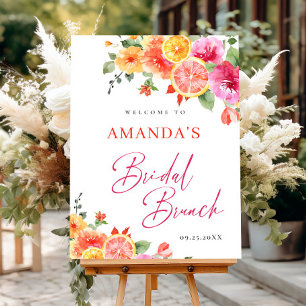 Poster Fleurs vives Floral Citrus Bridal Brunch BIENVENUE