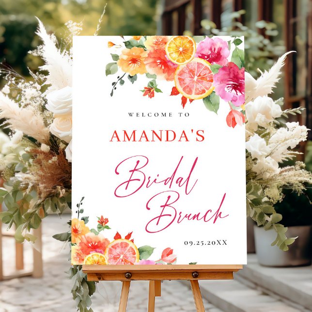 Poster Fleurs vives Floral Citrus Bridal Brunch BIENVENUE (Créateur téléchargé)