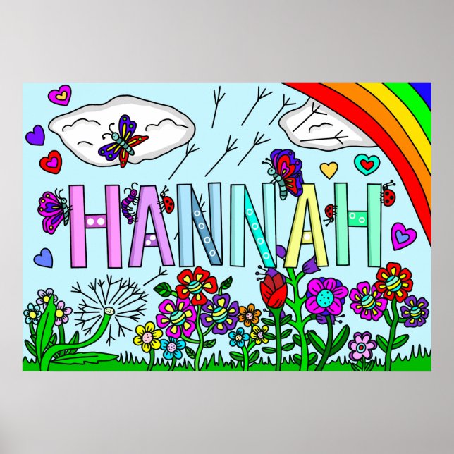 Poster Fleurs Whimsical et nom de la fille Hannah Wall Ar (Devant)