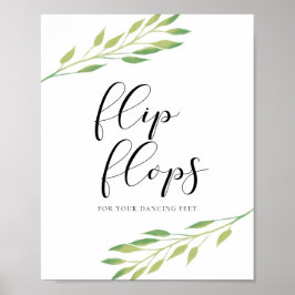 Poster Flip flops Aquarelle vert feuille signe mariage