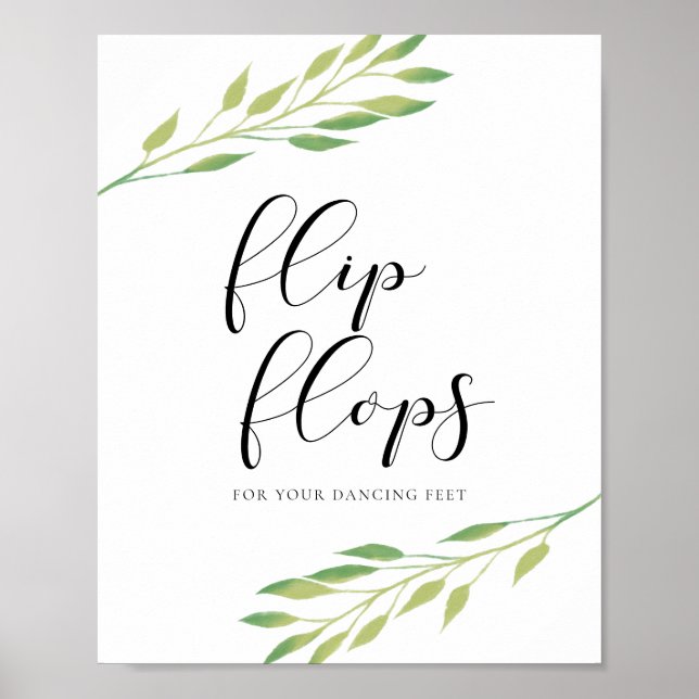 Poster Flip flops Aquarelle vert feuille signe mariage (Devant)