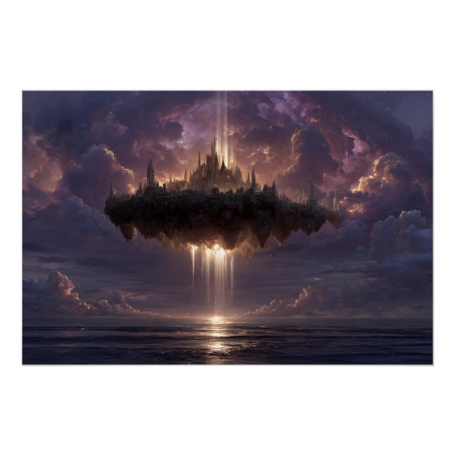 Poster Floating Fantasy Castle Cloud Beams Glow (Devant)