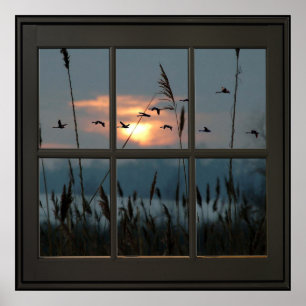 Poster Flock of Birds Faux Window Illusion 24x24 Noir