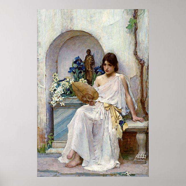 Poster Flora en tenue blanche, par John William Waterhous (Devant)