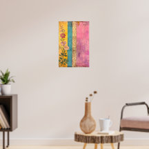 Floraison Bohème – Fleurs sauvages sur toile rayée