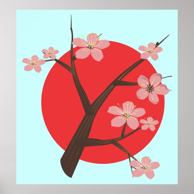 Poster floral à la branche de sakura en fleurs de  (Devant)
