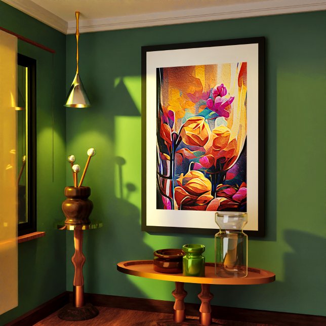 Poster Floral Abstract Art Orange Red Blue Flowers (Floral Abstract Art Orange Red Blue Flowers Poster)