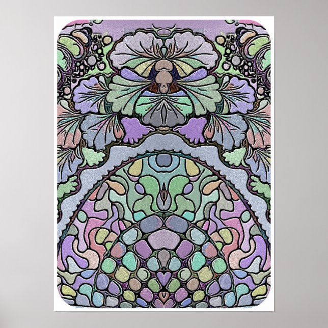 Poster Floral abstrait pansement motif en mosaïque (Devant)