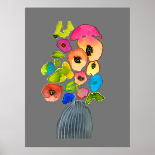 Poster Floral aquarelle fleurs colorées