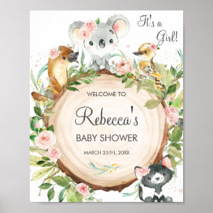 Poster Floral Australian Animaux Baby shower Bienvenue