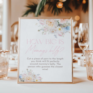 Poster Floral Baby shower rose Quelle taille a le ventre 