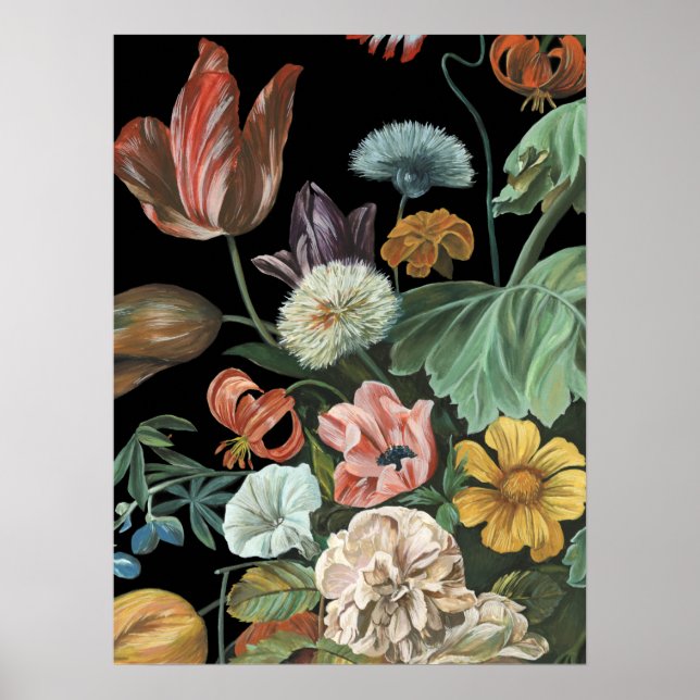 Poster Floral baroque - Bouquet de fleurs (Devant)
