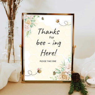 Poster Floral Bee merci d'être ici signe