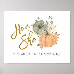 Poster Floral Blanc Citrouille Genre Révéler Lui ou Elle