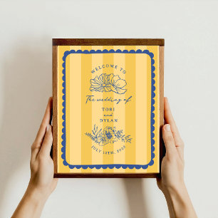 Poster Floral Bleu Bordure Mariage de bande Bienvenue