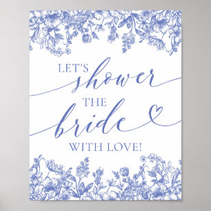 Poster Floral Bleu Douchons la mariée avec signe d'amour