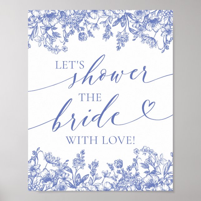 Poster Floral Bleu Douchons la mariée avec signe d'amour (Devant)