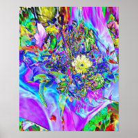 Poster floral bleu fluo, lavande et jaune