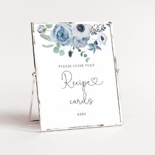 Poster Floral bleu poussiéreux laissez votre carte de rec