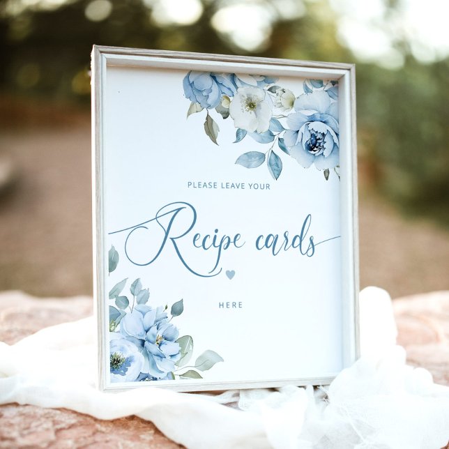 Poster Floral bleu poussiéreux laissez votre carte de rec (Créateur téléchargé)