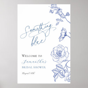 Poster Floral bleu Quelque chose Fête des mariées bleue A