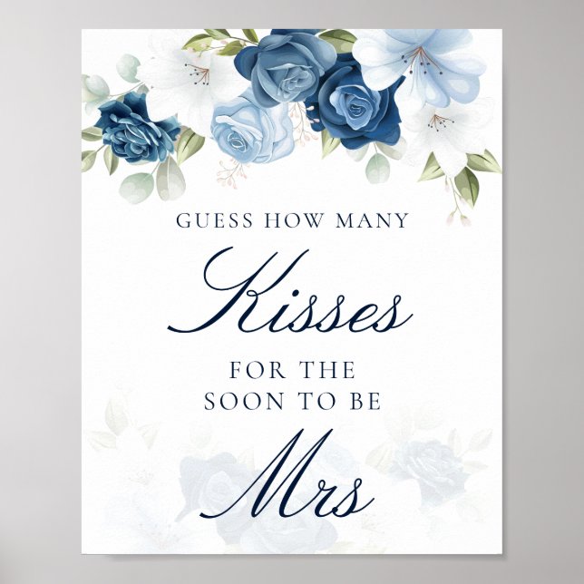 Poster Floral Blue Combien de baisers Fête des mariées Je (Devant)