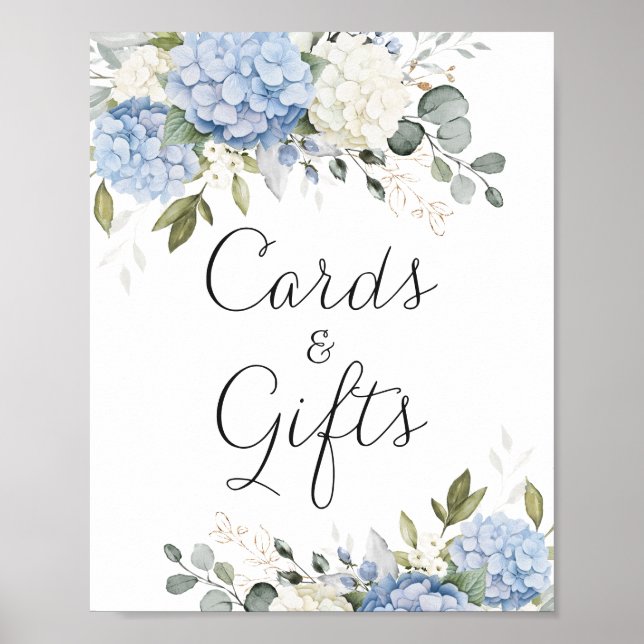 Poster Floral Blue Hydrangea Green Wedenery Cartes Cadeau (Devant)