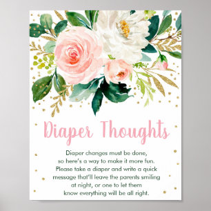 Poster Floral Blush Gold Diaper Pensées Baby shower Jeu