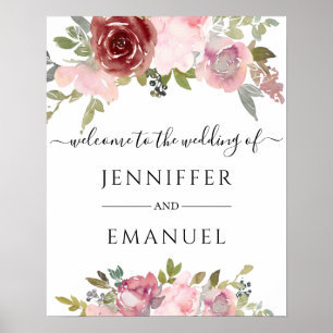 Poster floral blush nom personnalisé mariage signe de bie