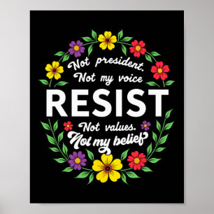 Poster Floral Boho Style Résiste Trump Pas Mon Président