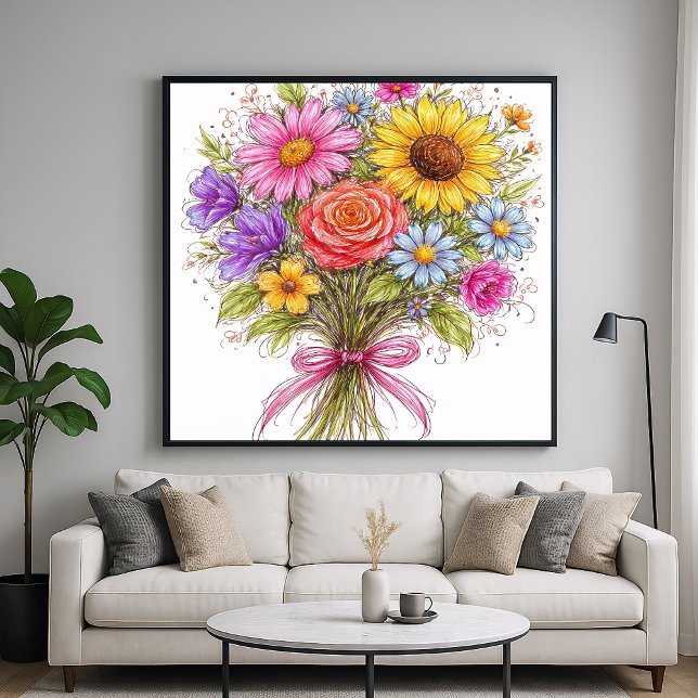 Poster Floral Bouquet - Scribbled Style Art (Créateur téléchargé)