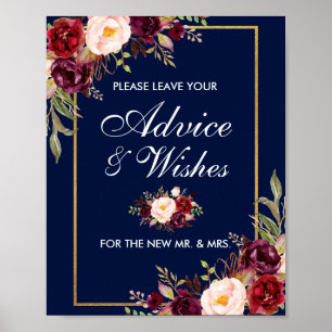 Poster Floral Bourgogne Bleu Or Mariage Conseils