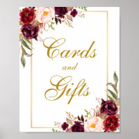 Floral Bourgogne Gold Cartes de mariage Cadeaux