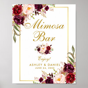 Poster Floral Bourgogne Gold Mariage Mimosa Bar