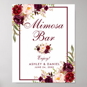 Poster Floral Bourgogne Mariage Mimosa Bar