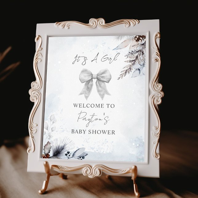 Poster Floral Bow Winter Girl Baby shower Bienvenue (Créateur téléchargé)