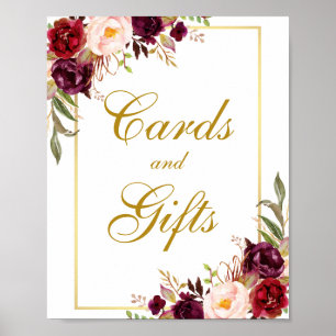 Poster Floral Burgundy Gold Wedding Cards Gifts