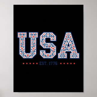Poster Floral Coquette Usa Amérique 4 juillet indépendant